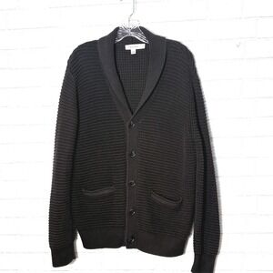Calvin Klein Men Black Waffle Knit Shawl Collar Cardigan Medium Academia Grandpa